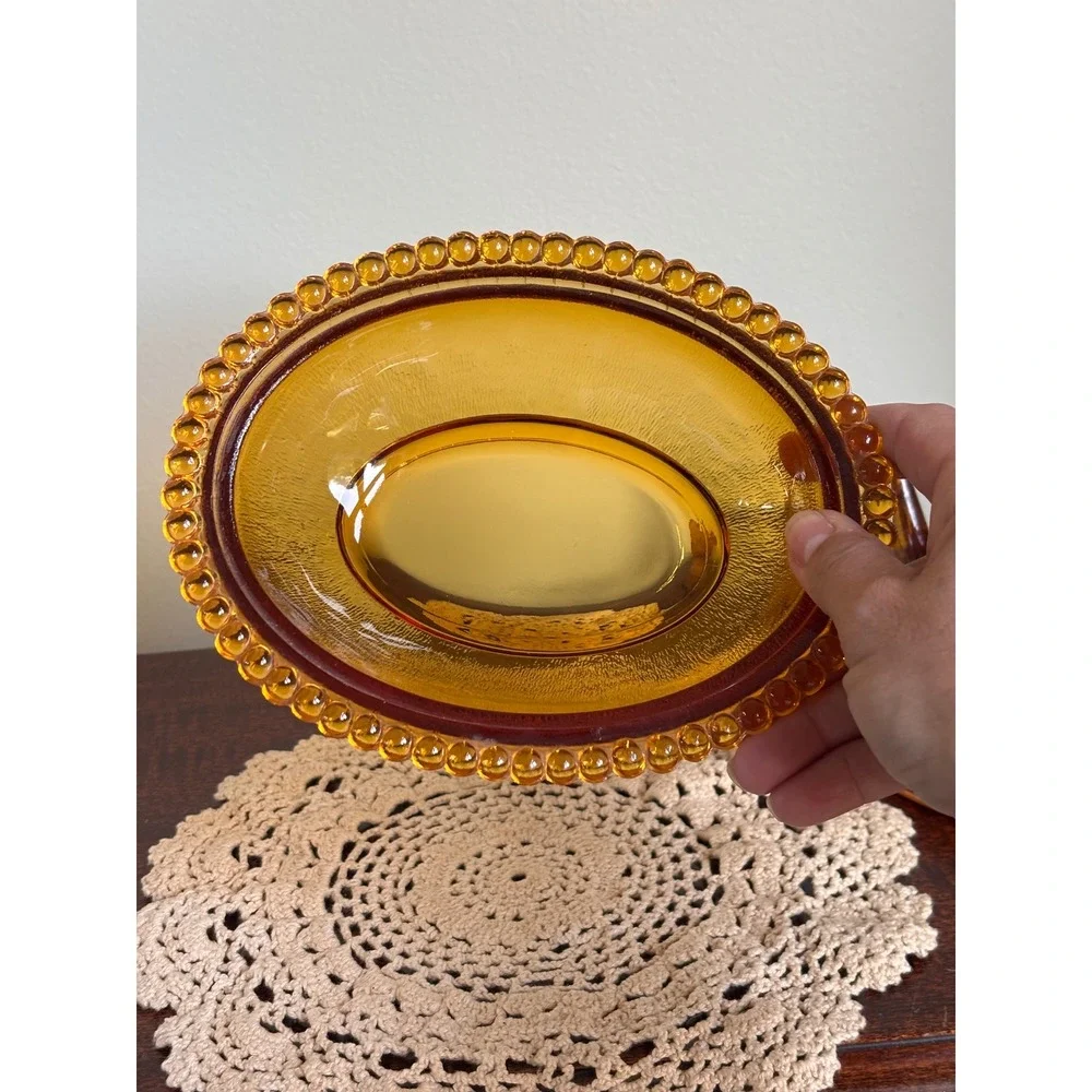 Vintage Indiana Glass 7-inch amber Hen on Nest perfect beaded rim no chips